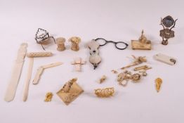 A collection of 19th century ivory and other items including an aide memoire, book mark,