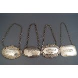 Three various silver decanter labels, 'Whisky' & 'Brandy', Birmingham 1989, and 'Sherry',