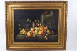 Continental School, 19th century, Still life of fruit and drinking wares, oil on panel, 30.5cm x 40.