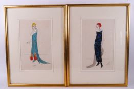 Wynne, Study of a lady of Fashion, pencil and watercolour, a pair, signed and dated 1924, 23.