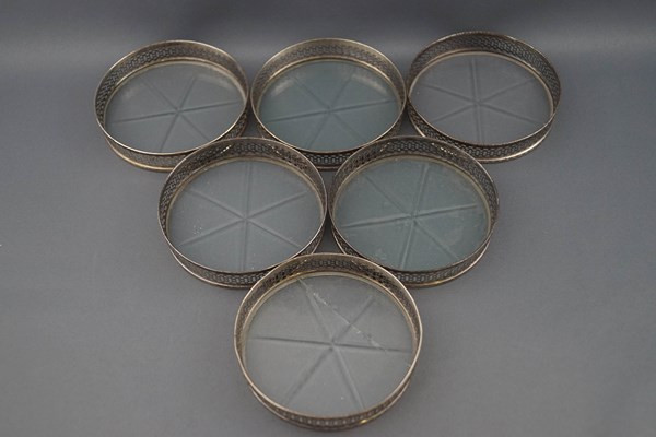 A set of six Sterling and glass bottomed small coasters, - Image 3 of 4