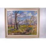 R C D Lowry, Spring on Hayes Common, oil on board, signed lower right, 49cm x 59.