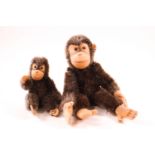 Two Steiff figures of monkeys, one with a button to ear, 16.