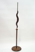 A mid-20th century wooden standard lamp base,