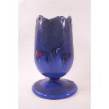 A Monart style studio glass vase, converted to a table lamb, the tulip shaped bowl on a flamed foot,