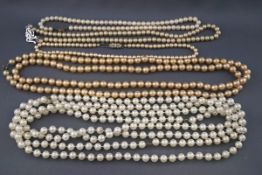 Five various imitation-pearl necklaces