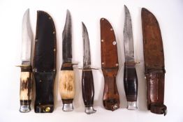 Four hunting knives, three blades stamped J Himsworth,