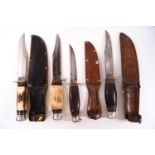 Four hunting knives, three blades stamped J Himsworth,