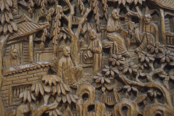 A Chinese wooden card case, carved in low relief with figures and pagodas, 11.5cm x 7. - Image 6 of 6