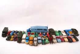 Various Dinky and other vehicles, including a Pullmore car transporter, military vehicles,