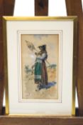 E Vitali, Pheasant dress, watercolour, signed lower left, 28.