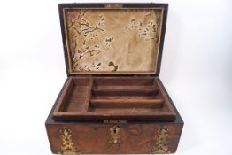 A Victorian brass bound walnut work box with later interior tray, 30.