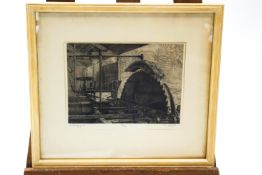 R A Le Bas, "In the Sawyard", etching, signed in pencil and numbered 34/75, 22.5cm x 29.