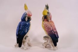 A pair of Karl En's porcelain figures of cockatoos, printed factory marks,19.