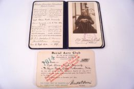 A WWI British Empire Aviators certificate and permit for Captain Oliver Nash Moriarty,