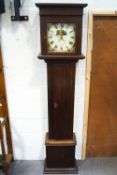 A 19th century thirty hour oak longcase clock, the painted 12" dial with date aperture,