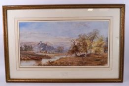 Henry Earp (1831-1914), River scene with cattle, watercolour, signed lower right, 23cm x 46.