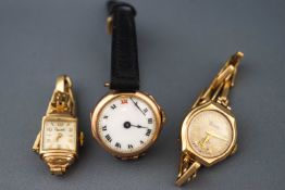 A selection of ladies 9ct gold dress watches, mechanical movements.