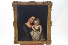 English school, 19th century, portrait of Mary Jervis and baby, oil on canvas,