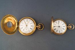 A yellow gold full Hunter pocket watch, Movement signed Am. watch.co Waltham mass.