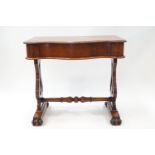 A Victorian mahogany side table with drawer serpentine front on lyre supports joined by a turned