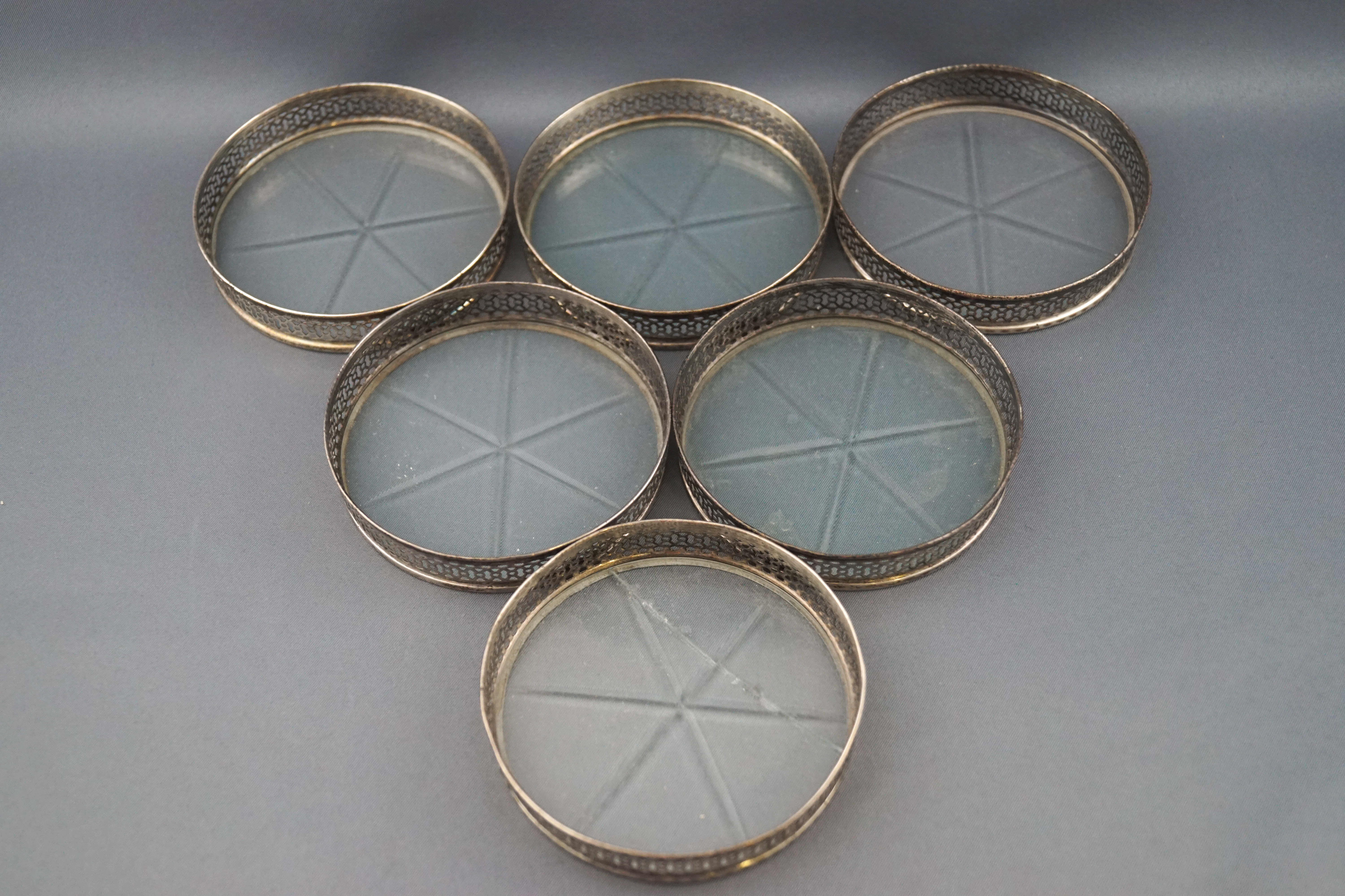 A set of six Sterling and glass bottomed small coasters, - Image 4 of 4