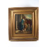 Style of George Morland, Lady with a Beggar Girl, oil on canvas, 34.5cm x 29.