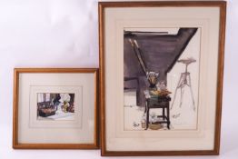 Robert (Robbie) Wraith, Artists Studio, pencil and watercolour, signed and dated 1978,