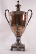 A George III Sheffield plated tea urn with, vase shaped finial,