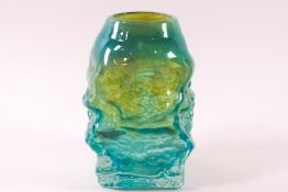 A M'dina sea green glass vase of textured rectangular form,