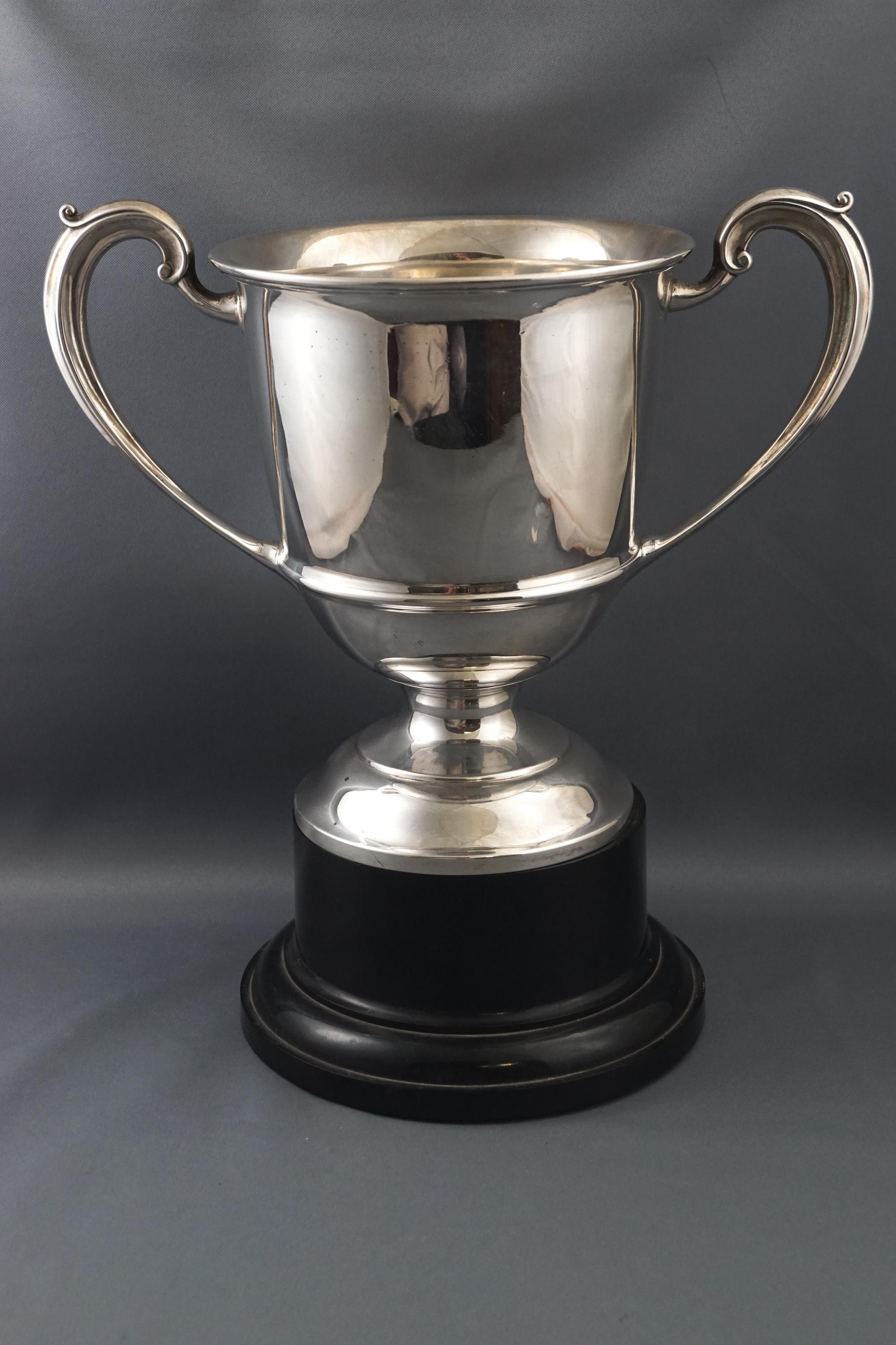 A silver two handled trophy cup, 19.