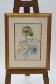 Contemporary School, Portrait of a young lady, watercolour and charcoal, signed indistinctly,