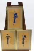 A set of three 1940's fashion sketches, watercolour, 31.