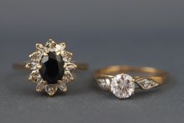 A hallmarked 9ct gold cubic zirconia dress ring together with a hallmarked 9ct gold sapphire and