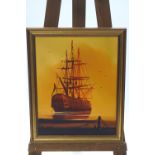 Joseph Lemonnier, Galleon at full sail in rough seas, oil on canvas, signed lower right,