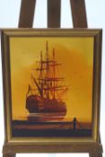 Joseph Lemonnier, Galleon at full sail in rough seas, oil on canvas, signed lower right,