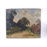 Henry Milton Wilson, Figures on a country lane, oil on canvas, signed lower left, 51cm x 61cm,