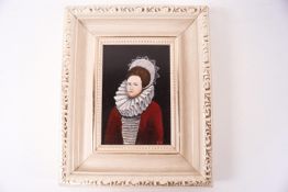 After Janssen, Portrait miniature of the Lady of the Dutch Court, oil on panel, initialled J V,