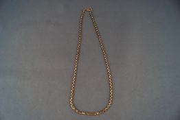 A yellow metal trace link chain, bolt ring clasp, 350mm length. Stamped 9ct.4.