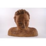 A reconstituted stone bust of a gentleman with eyes cast downward, by Raye Sawden,