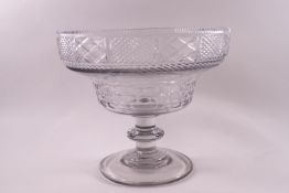 A cut glass pedestal bowl, possibly Waterford,