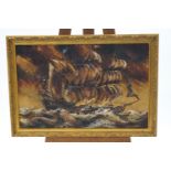 Tom Gower, Galleon at anchor, oil on canvas, signed lower left, 49.5.5cm x 39.