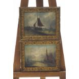 English School, 19th century, Fishing boats, a pair, oil on panel, signed indistinctly lower right,