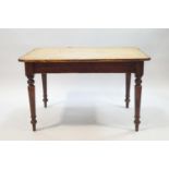 A Victorian pine kitchen table with drawer, on turned legs,