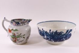 A Worcester porcelain slop bowl painted in blue with flowers, circa 1770, crescent mark,