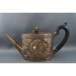 A George III silver teapot, with fruitwood handle and knop,