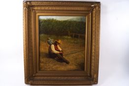 H Edgar Morelle, Peasant in a field, oil on canvas, signed lower left,