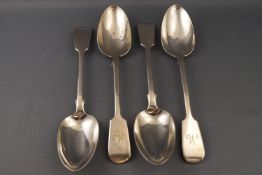 A set of four Victorian silver fiddle pattern tablespoons, each engraved with the initial M,
