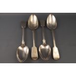 A set of four Victorian silver fiddle pattern tablespoons, each engraved with the initial M,