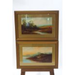 English School, 19th century, River landscapes, a pair, oil on board,